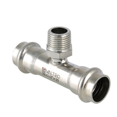 Тройник с переходом на наружную резьбу из нержавеющей стали Valtec 15х1/2"